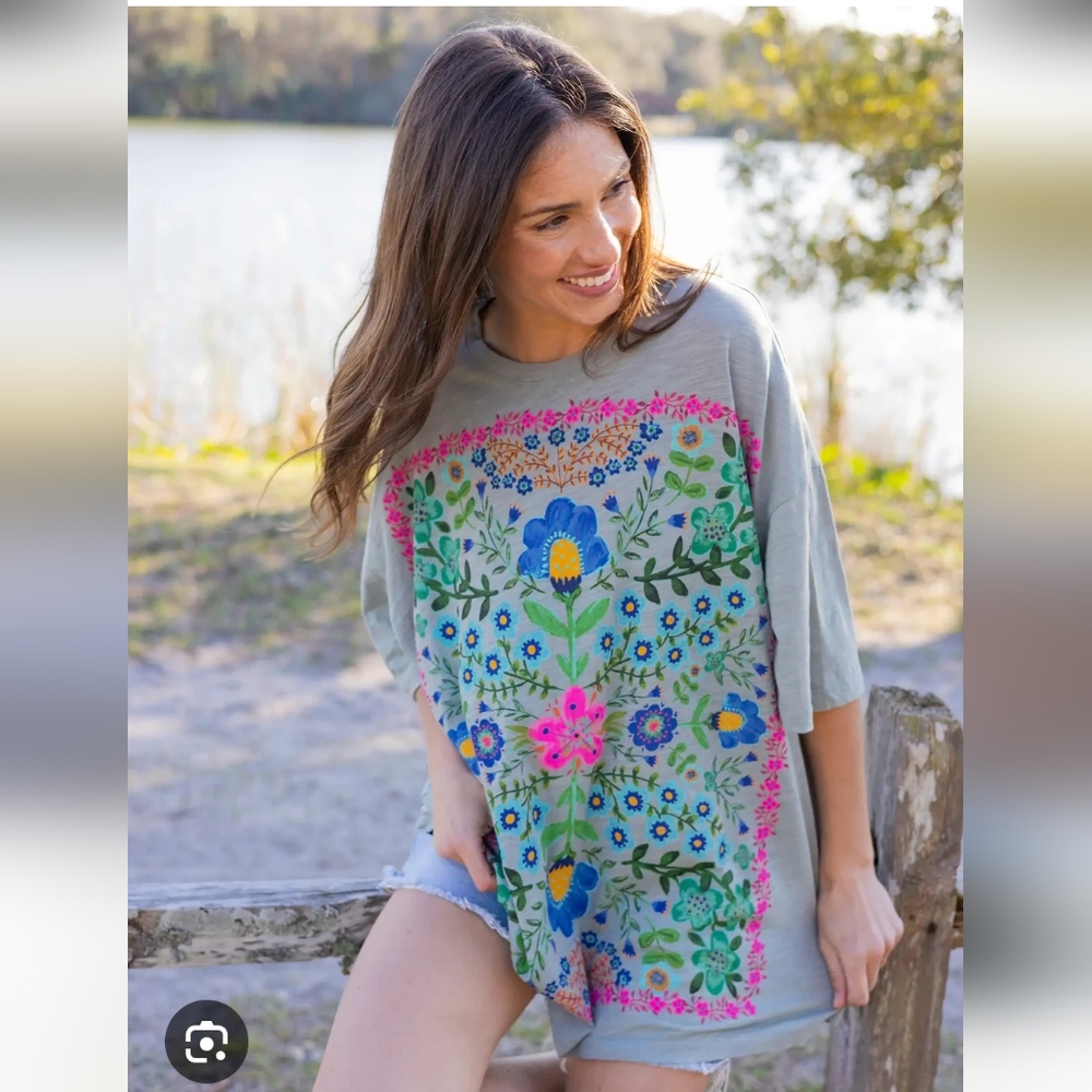 Natural Life Folk Flower Bay One Size Easy Wear T Shirt NWT Oversize